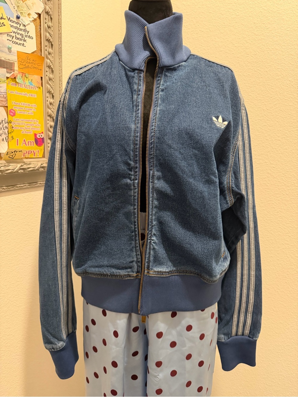 adidas Medium Vintage Denim Firebird TT D Track Top in Blue